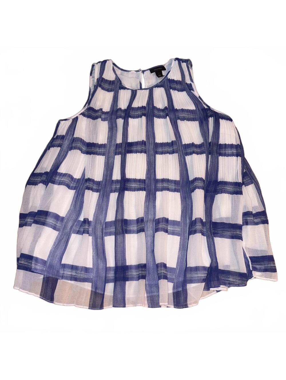 Halogen Women's Sleeveless Blue White Plaid Flowy Blouse Small Summer Picnic